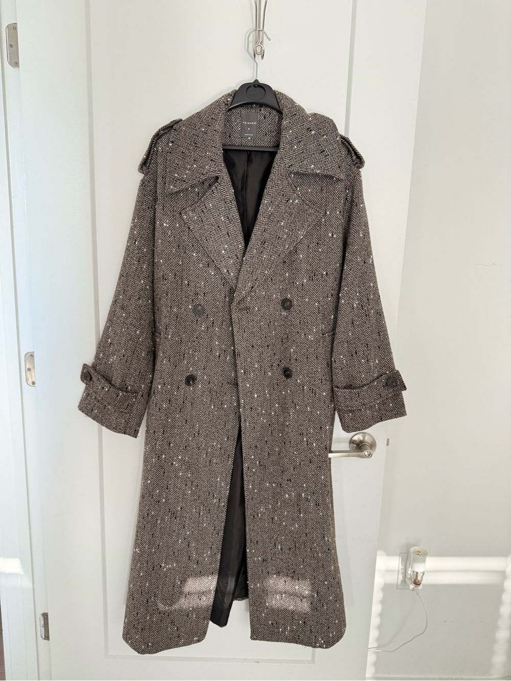 Primark Tweed Long Trench Coat in Brown and Black Fleck